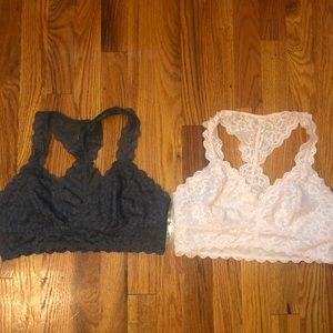 pink and grey lace bralette